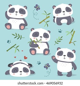vector cartoon style cute panda set