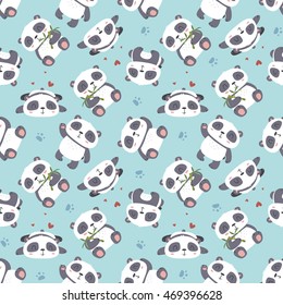 Vector Cartoon Style Cute Panda Seamless Pattern