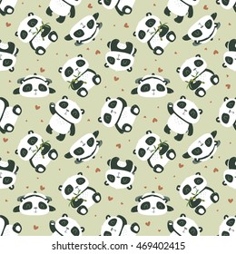 vector cartoon style cute panda seamless pattern