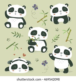 vector cartoon style cute panda set