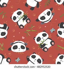 vector cartoon style cute panda seamless pattern