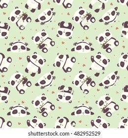 vector cartoon style cute panda seamless pattern
