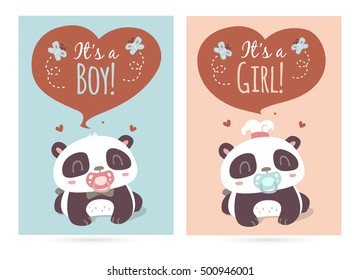 vector cartoon style cute panda it's a boy and girl illustration set
