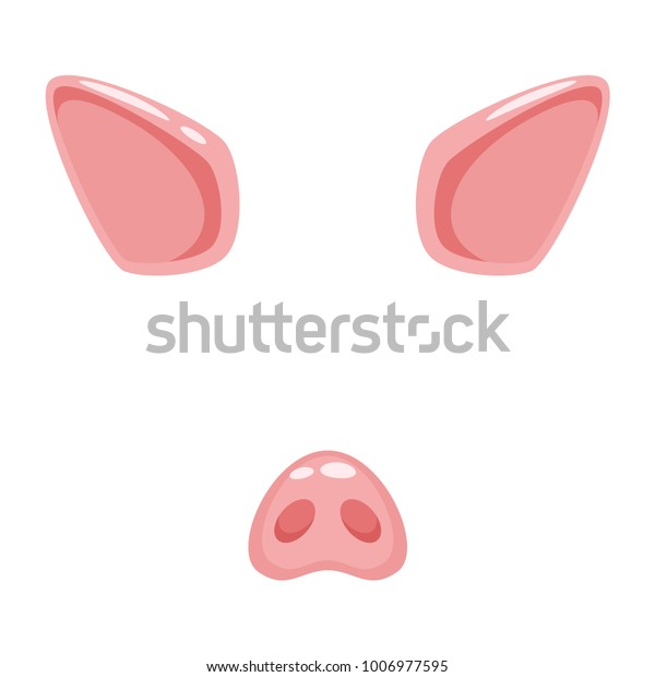 Vector\
cartoon style cute pig animal face element or carnival mask.\
Decoration item for your selfie photo and video chat filter. Ears,\
nose and horn. Isolated on white\
background.\
