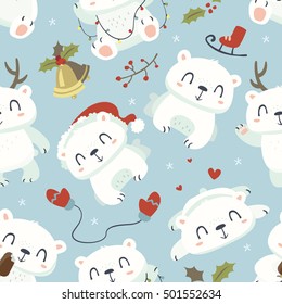 vector cartoon style cute polar bear seamless pattern