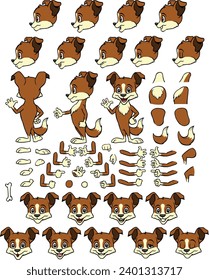 Vector cartoon style dog character for animation. Different emotions, gestures and poses. Isolated vector illustration.