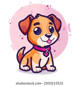 Vector cartoon style dog. A cute puppy on a pink background. Children's book illustration. 