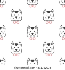 Vector cartoon style dog head seamless pattern. Cute animal background.