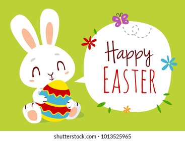 vector cartoon style easter bunny green greeting card