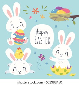 vector cartoon style easter bunny set