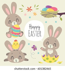 vector cartoon style easter bunny set