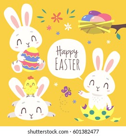 vector cartoon style easter bunny set