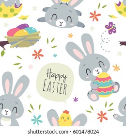 vector cartoon style easter bunny seamless pattern