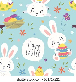 vector cartoon style easter bunny seamless pattern