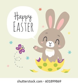 vector cartoon style easter bunny greeting card