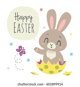 vector cartoon style easter bunny greeting card