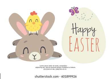 vector cartoon style easter bunny greeting card