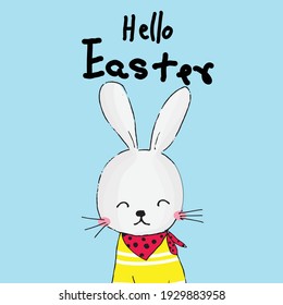 Vector cartoon style of Easter bunny.Happy easter greeting card.
