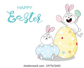 Vector cartoon style of Easter bunny.Happy easter greeting card.
