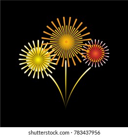 vector of cartoon style fireworks on black sky background