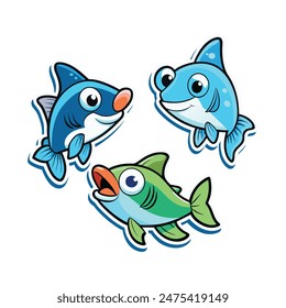 vector cartoon style fish with bubble