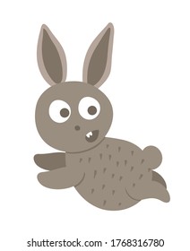 Vector cartoon style flat funny scared rabbit isolated on white background. Cute illustration of woodland animal. Running hare icon for children’s design.
