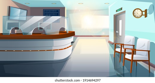 Vector cartoon style flat hospital reception hall.