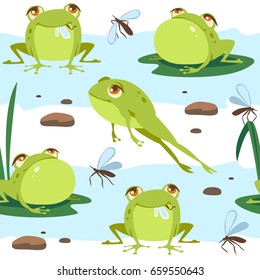 vector cartoon style frog seamless pattern