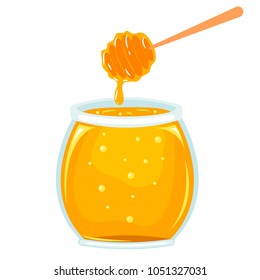 Vector cartoon style glass honey jar. Isolated on white background.