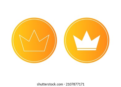Vector cartoon style golden crown coins, round icons, stickers.
