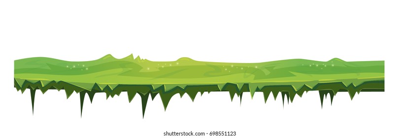 Vector cartoon style horizontal illustration of green summer meadow - game design background, organic natural design template for web parallax effect