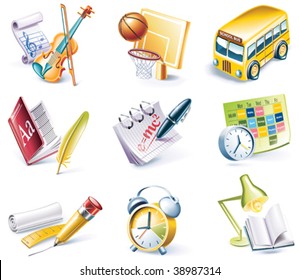 Vector cartoon style icon set. Part 24. School