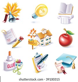 Vector cartoon style icon set. Part 25. School