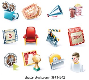 Vector cartoon style icon set. Part 32. Movie