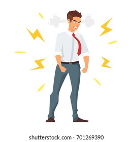 Vector cartoon style illustration of angry businessman. Isolated on white background.