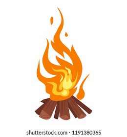Vector cartoon style illustration of bonfire with logs. Fire flames icon for web. Isolated design on white background.
