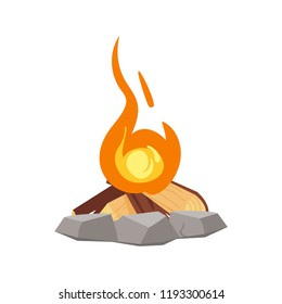 Vector cartoon style illustration of bonfire. Fire flames icon for web. Isolated design on white background.
