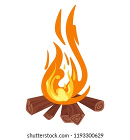 Vector cartoon style illustration of bonfire. Fire flames icon for web. Isolated design on white background.
