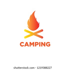 Vector cartoon style illustration of bonfire with logs. Fire flames icon for web. Isolated design on white background.