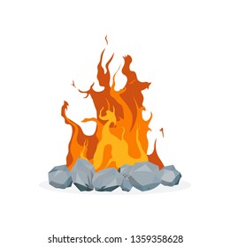 Vector cartoon style illustration of bonfire. Icon for web. Isolated on white background.
