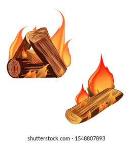 Vector cartoon style illustration of bonfire.Burning woodpile. Icon for web,camping. Isolated on white background.