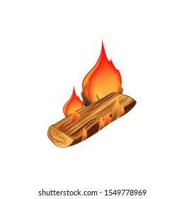 Vector cartoon style illustration of bonfire.Burning woodpile. Icon for web,camping. Isolated on white background.
