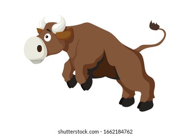 Vector cartoon style illustration of bull farm animal. Isolated on white background. Cow symbol of the 2021 Chinese New Year