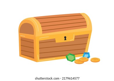 Vector Cartoon Style Illustration Of Closed Pirate's Treasure Chest. Isometric View.