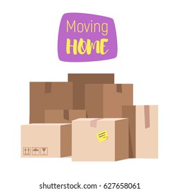 Vector cartoon style illustration of closed paper boxes. Concept for home moving. Isolated on white background. 