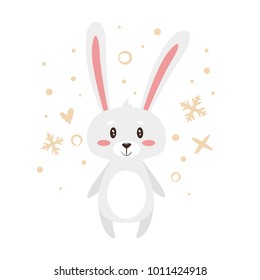 Vector cartoon style illustration of cute bunny, isolated on white background.