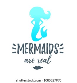 Vector cartoon style illustration of cute mermaid silhouette character. Mermay concept. Mythical marine princess.