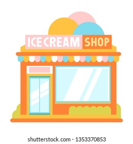 Vector cartoon style illustration of cute house, shop with completly hand made letters, banner.