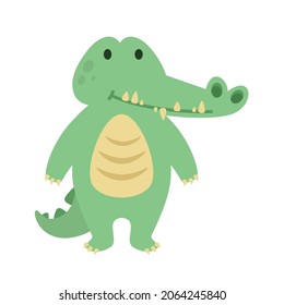 Vector cartoon style illustration of a cute crocodile. Isolated on white background.
