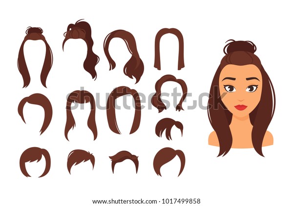 Vector Cartoon Style Illustration Different Hairstyles Stock